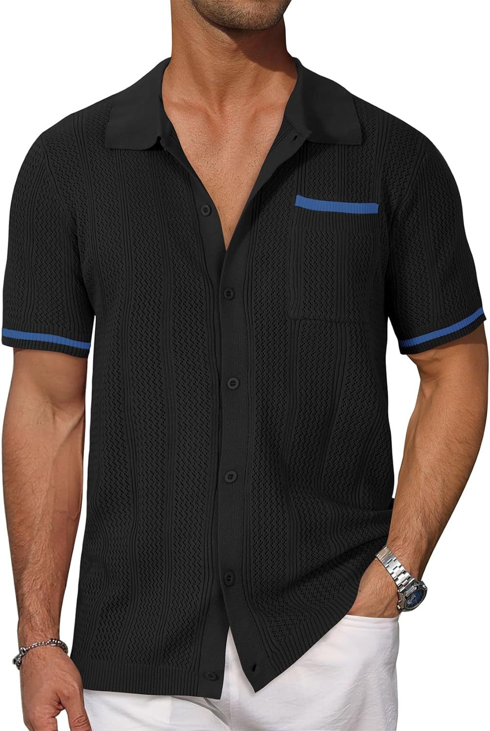 Short-sleeved Shirt Pocket Hollow Breathable Cool Summer Men's Casual Jacket Cardigan NorixaFashion.com