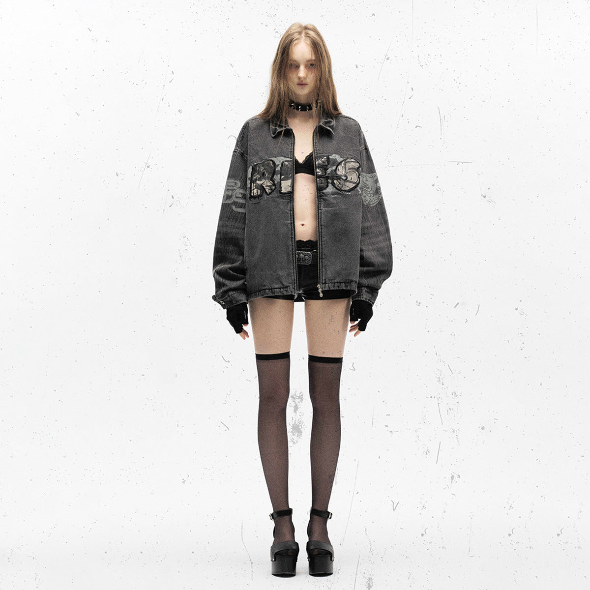 Embroidered Denim Motorcycle Jacket LadyShow.Store