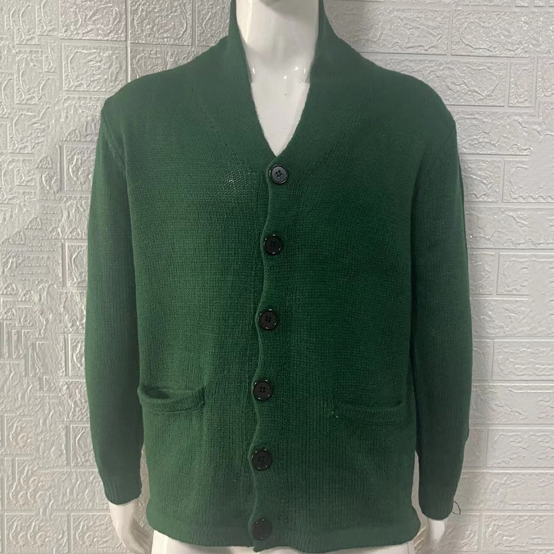New Sweater Men's Euro American Solid Long Sleeve Knitted Cardigan LadyShow.Store