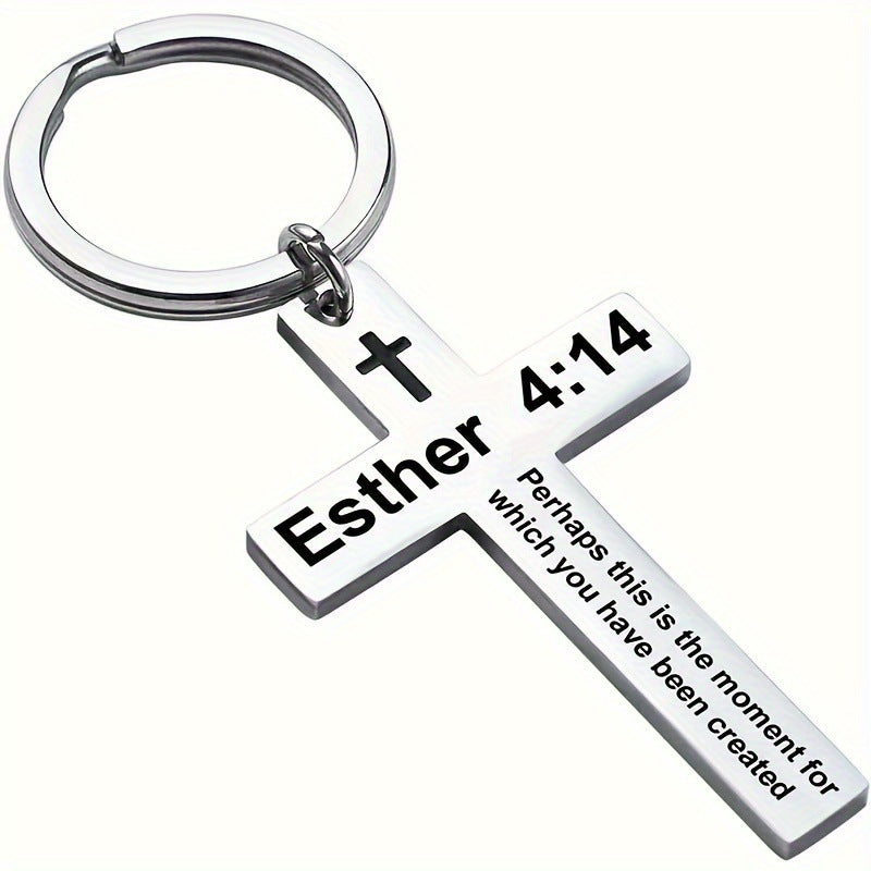 Personality Trend Stainless Steel Faith Cross Scripture Lettering Metal Keychains LadyShow.Store