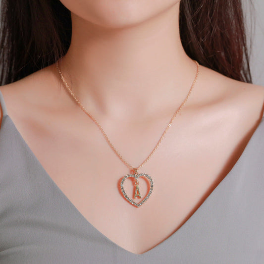 Womens Stylish & Minimalist Diamond-Encrusted 26-Letter Heart Pendant Necklace Best YouTube Store