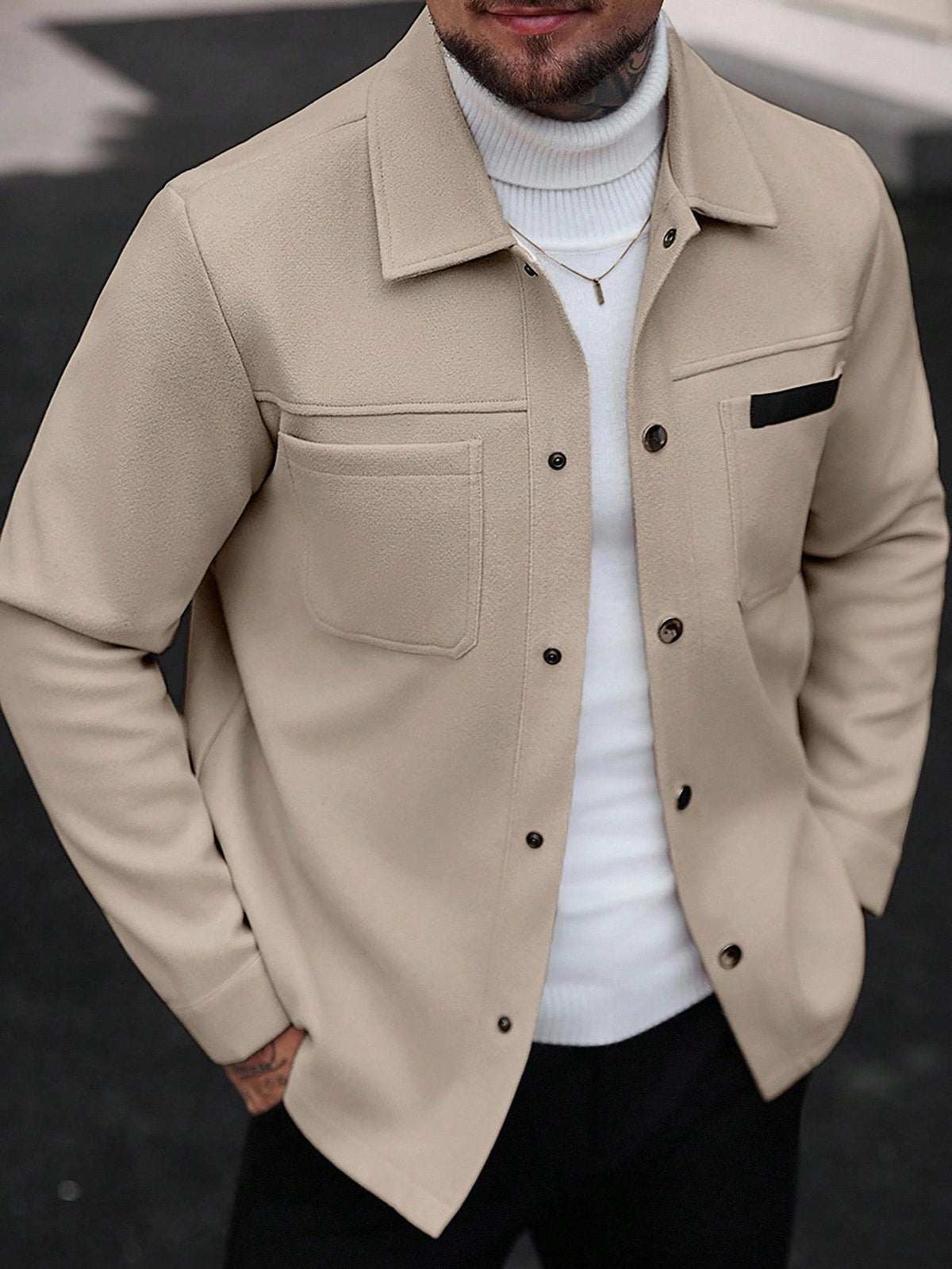 2026 Autumn Winter European And American Men's Fashion Pocket Woolen Jacket With Lapel Casual Single-Breasted Coat For Men 2600808 NorixaFashion.com
