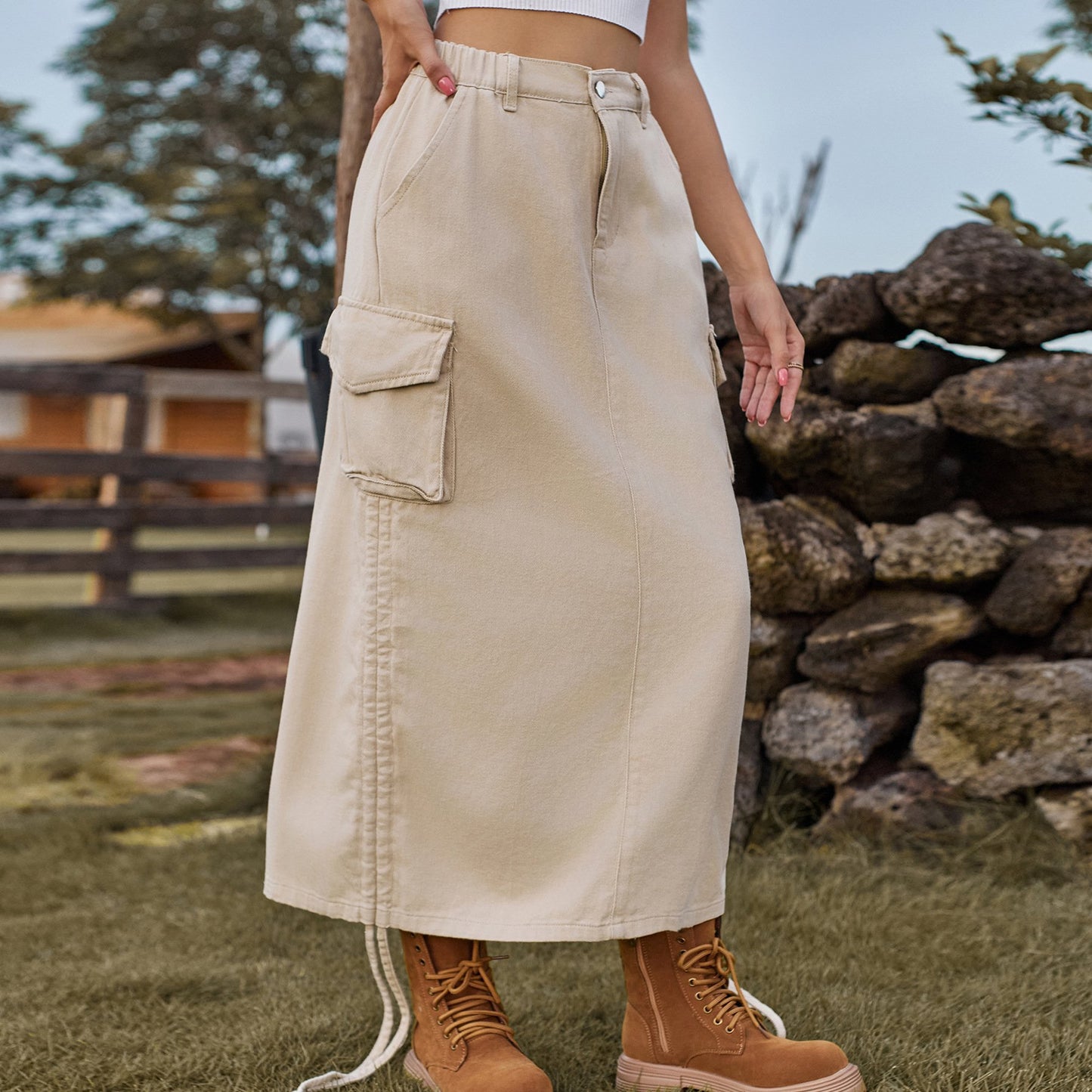 American Denim Casual Midi Skirt Pi-Mart