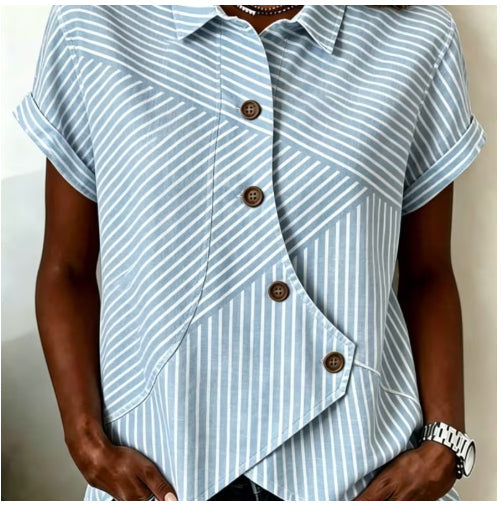 Summer Asymmetrical Shirt Solid-color Loose-fitting Lepal Tops Women's Clothing NorixaFashion.com