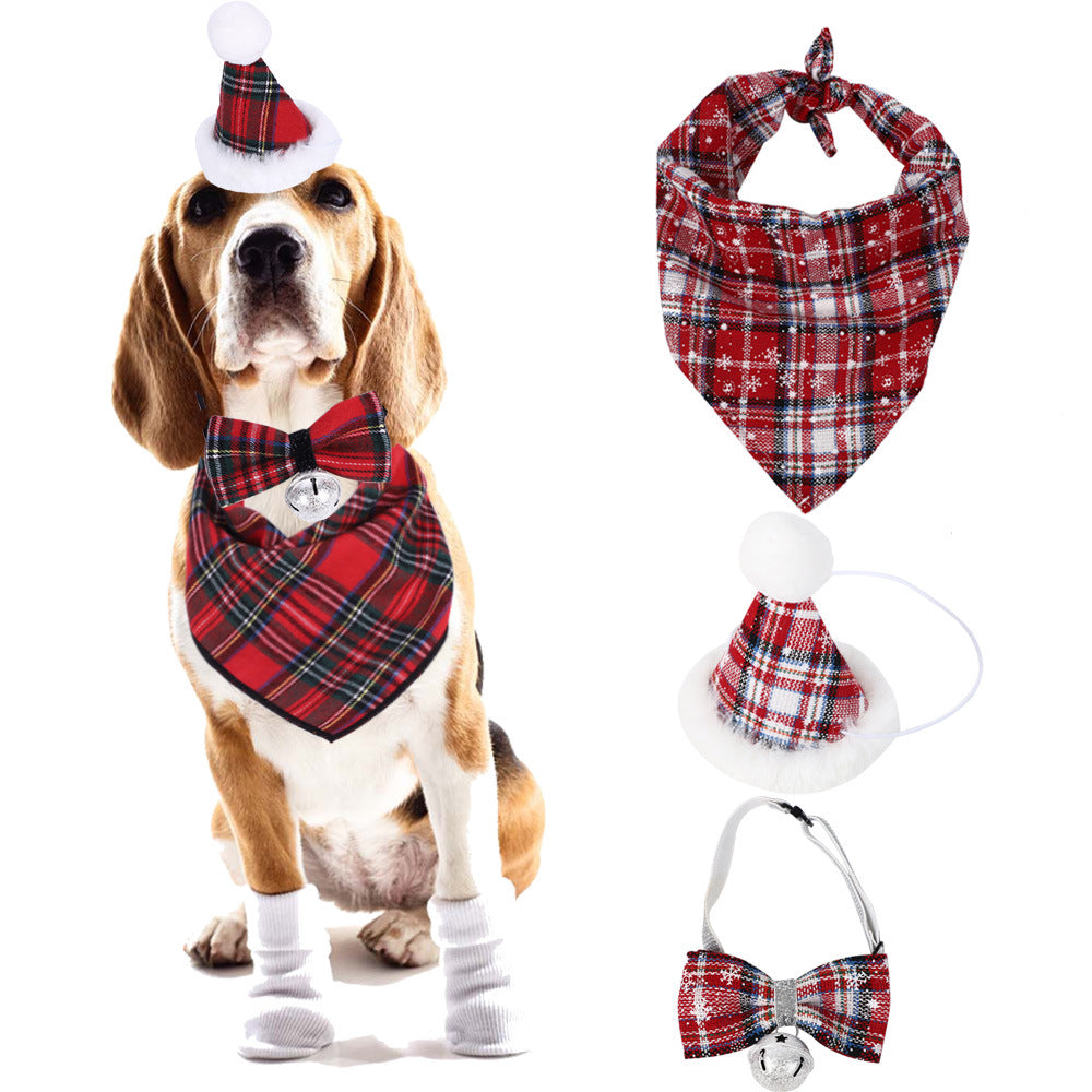 Christmas Triangle Pet Towel Santa Deer Print Dog Scarf Collar Premium Durable Fabric Holiday Decorative Bib For Pets Pets Fashion
