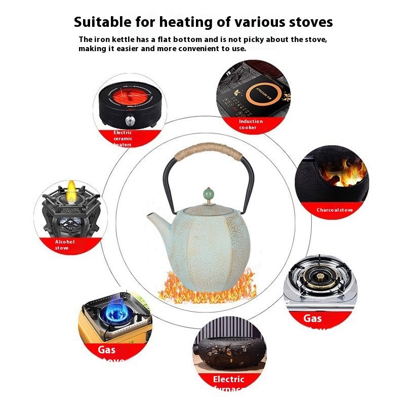 Cast Iron Teapot Bright Enamel Inner Wall Kettle PearlNestDecor.com