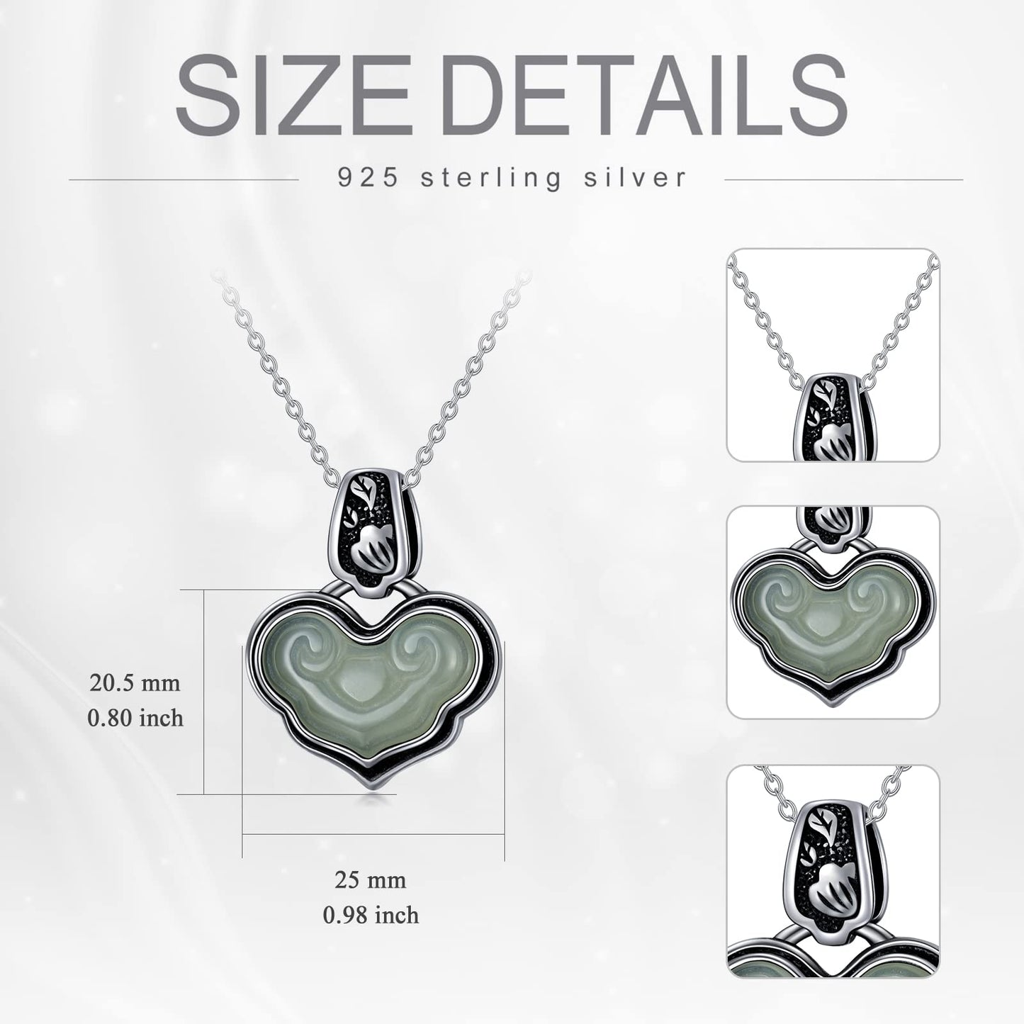 Vintage Heart Jade Pendant Necklace Sterling Silver Boho Antique Necklace Jewelry Gifts for Women Girls Wife Girlfriend Lover Her LadyShow.Store