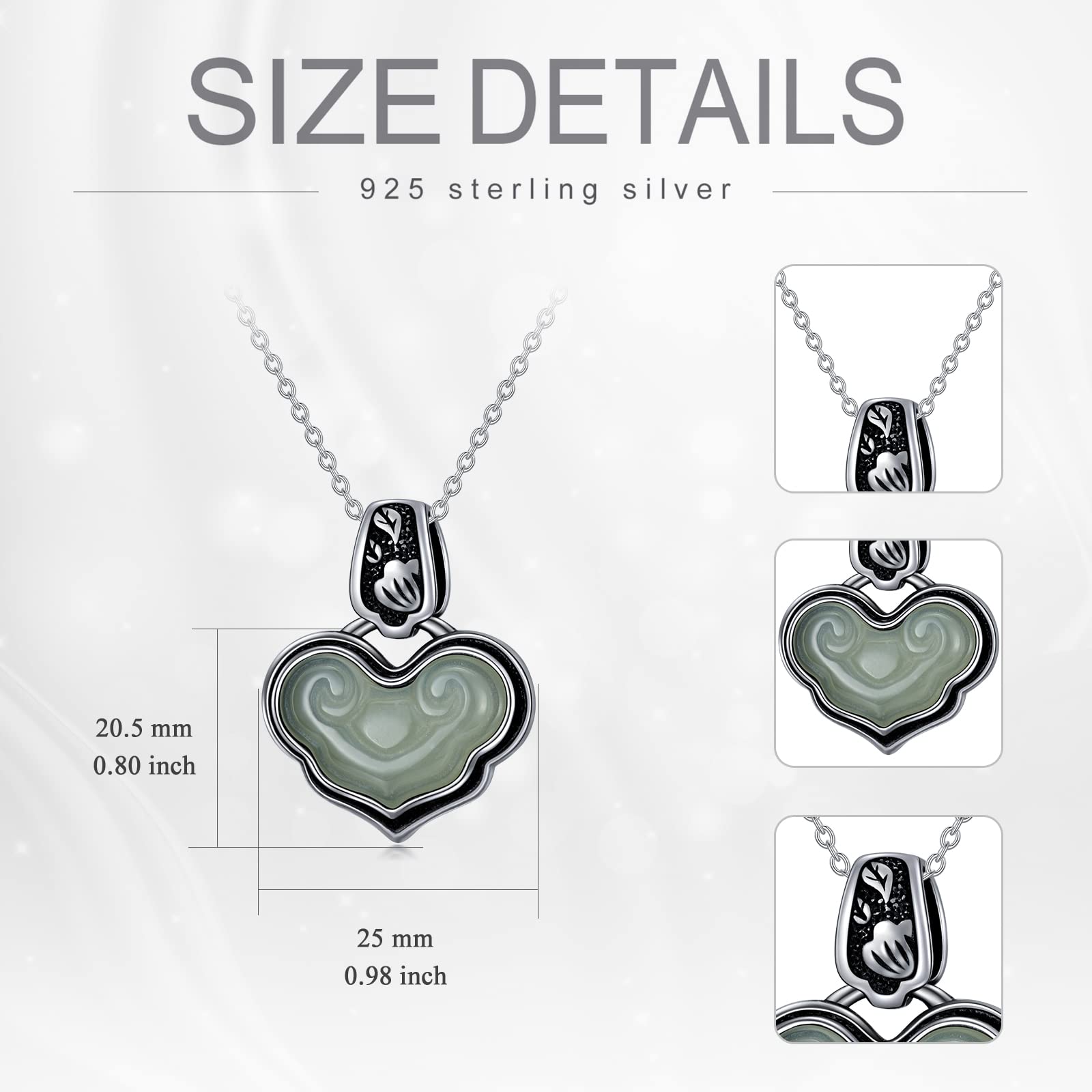 Vintage Heart Jade Pendant Necklace Sterling Silver Boho Antique Necklace Jewelry Gifts for Women Girls Wife Girlfriend Lover Her LadyShow.Store