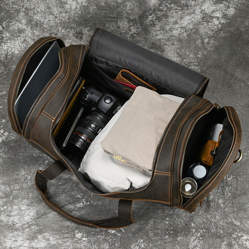 Men's Real-leather Handbag Crazy Horse Leather Vintage Travel Bag LadyShow.Store