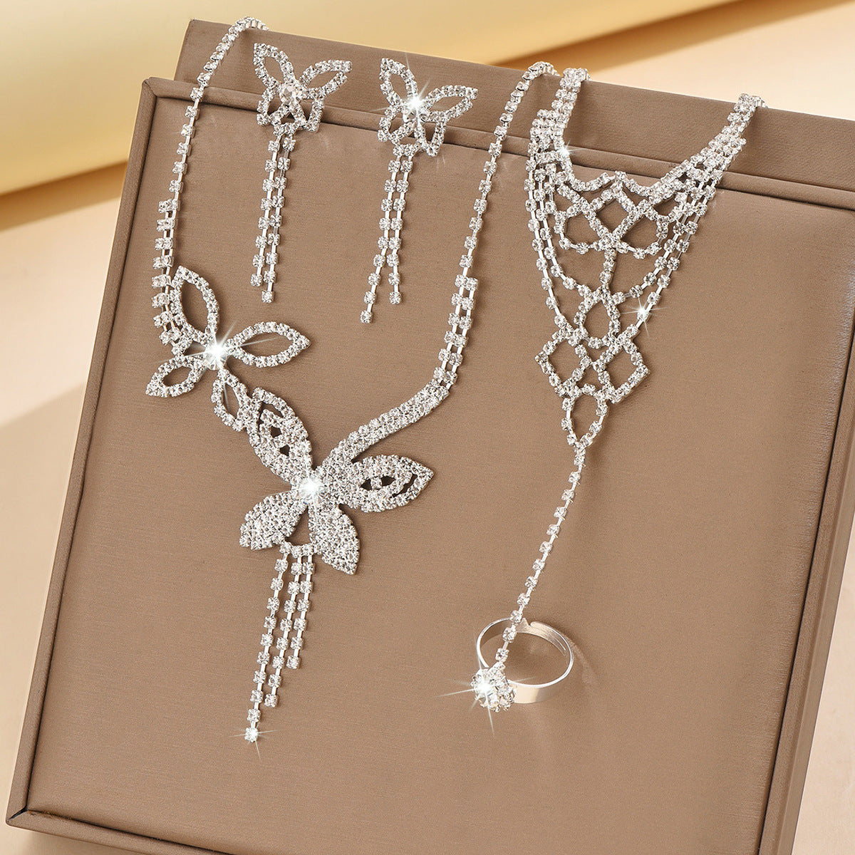 Butterfly Tassel Rhinestone Necklace Earring Bracelet 3 Pieces Suit LadyShow.Store