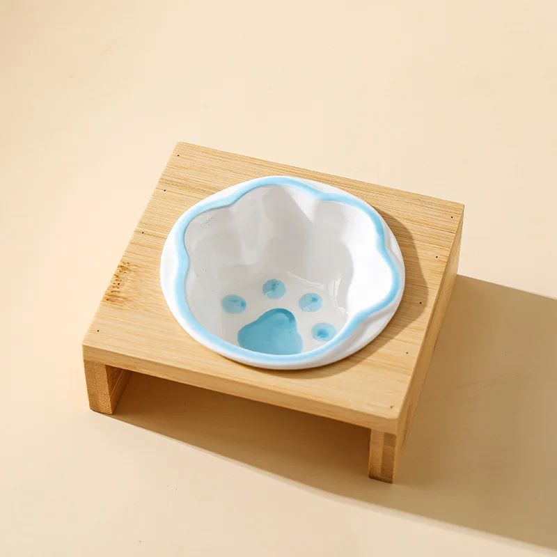 Pet Supplies Bamboo Frame Hand Colored Ceramic Protection For Cervical Vertebrae Eating Drinking Samll Cat And Dog Bowls Pets Fashion