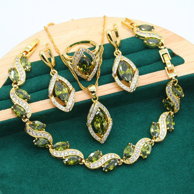 Anti-allergy AAA Zircon Bracelet Necklace Earring Ring Gold Ornament Suit LadyShow.Store