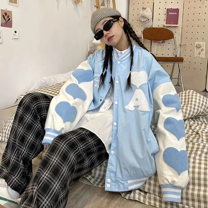 Stitching Heart Embroidery Loose Student Jacket Trendy
