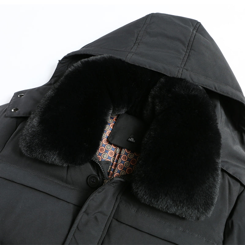 Men's Mid-Length Down Jacket with Removable Hood Pi-Mart
