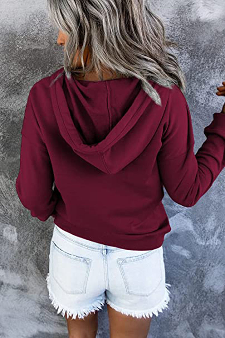 Long-sleeved Hooded Sweatshirt With Pockets Fashion Casual Button Drawstring Design Hoodie Top Spring And Autumn Sports Clothing For Women LadyShow.Store