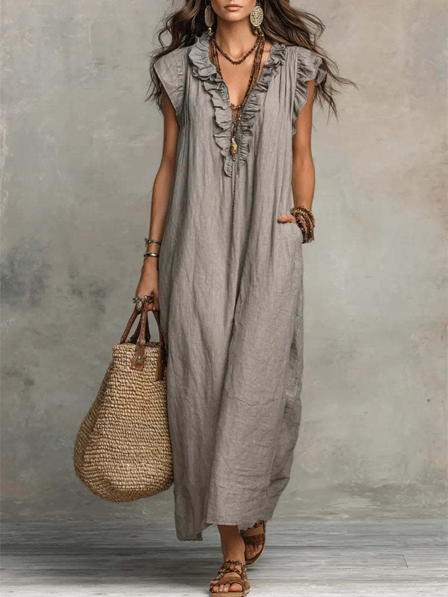 Women's Spring Summer Pocket Ruffle Elegant Dress LadyShow.Store