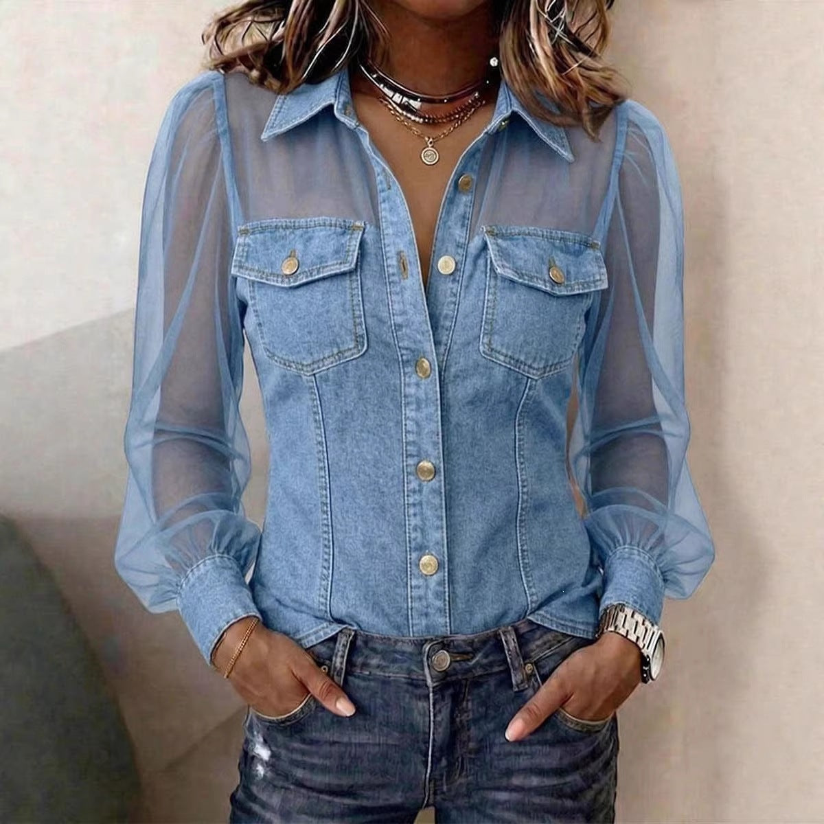 Womens V-neck Lace Long-sleeve Top NorixaFashion.com
