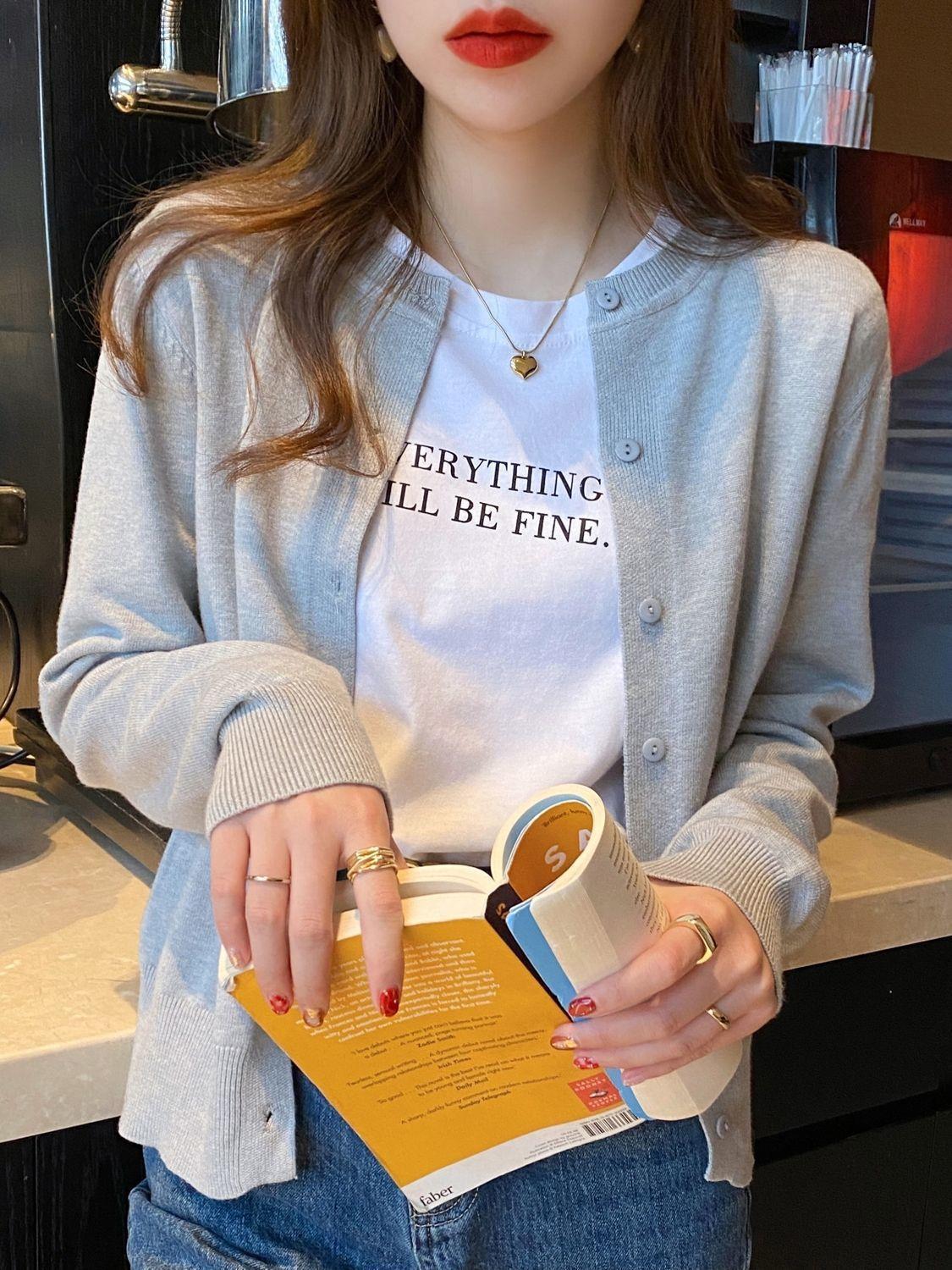 Women's Slimming Round-Neck Long-Sleeve Knitted Cardigan LadyShow.Store