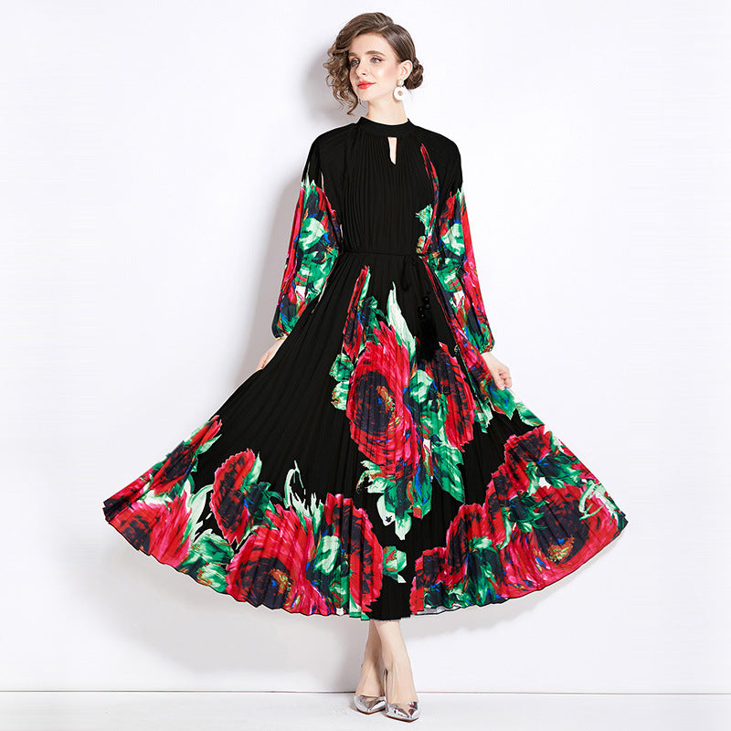 Pleated Tassel Belt Dress Women NorixaFashion.com