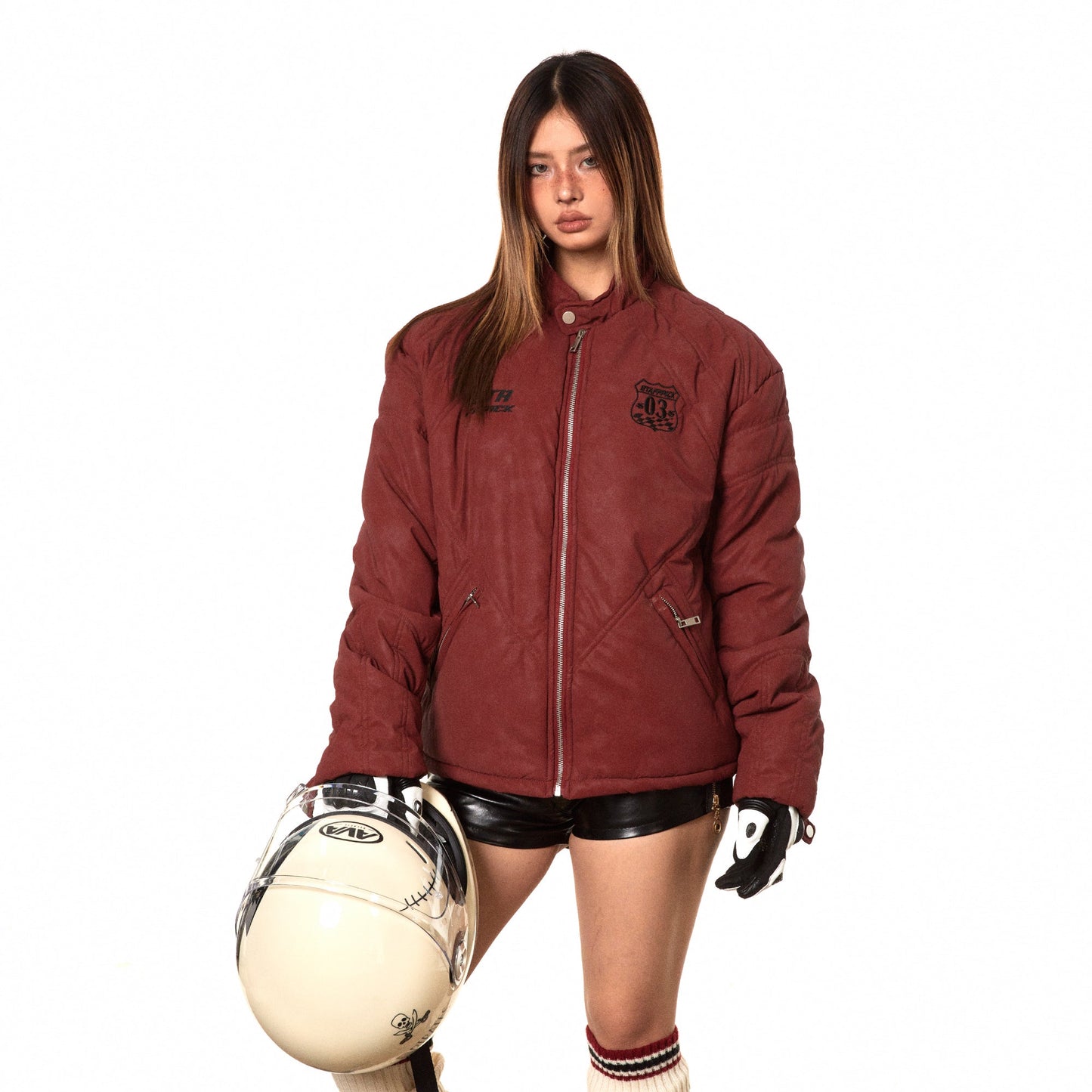 Stand Collar Retro Motorcycle Cotton-padded Jacket Retro Warm Coat LadyShow.Store