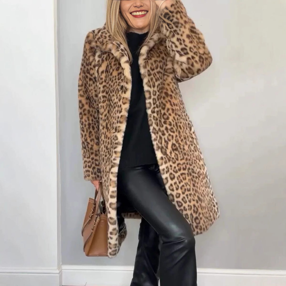Fall Winter Leopard Print Plush Mid-length Coat LadyShow.Store