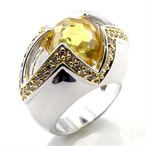 6X010 - Reverse Two-Tone Brass Ring with AAA Grade CZ  in Topaz LuxuryLifeWay Online Store