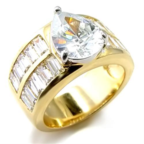 6X015 - Gold+Rhodium Brass Ring with AAA Grade CZ  in Clear LuxuryLifeWay Online Store