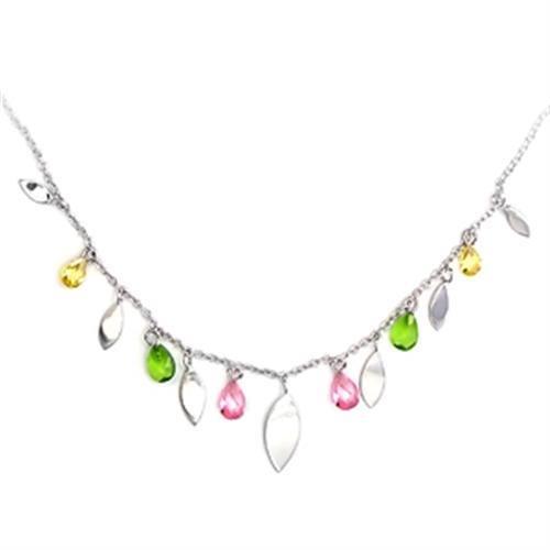 6X106 - High-Polished 925 Sterling Silver Necklace with AAA Grade CZ  in Multi Color LuxuryLifeWay Online Store