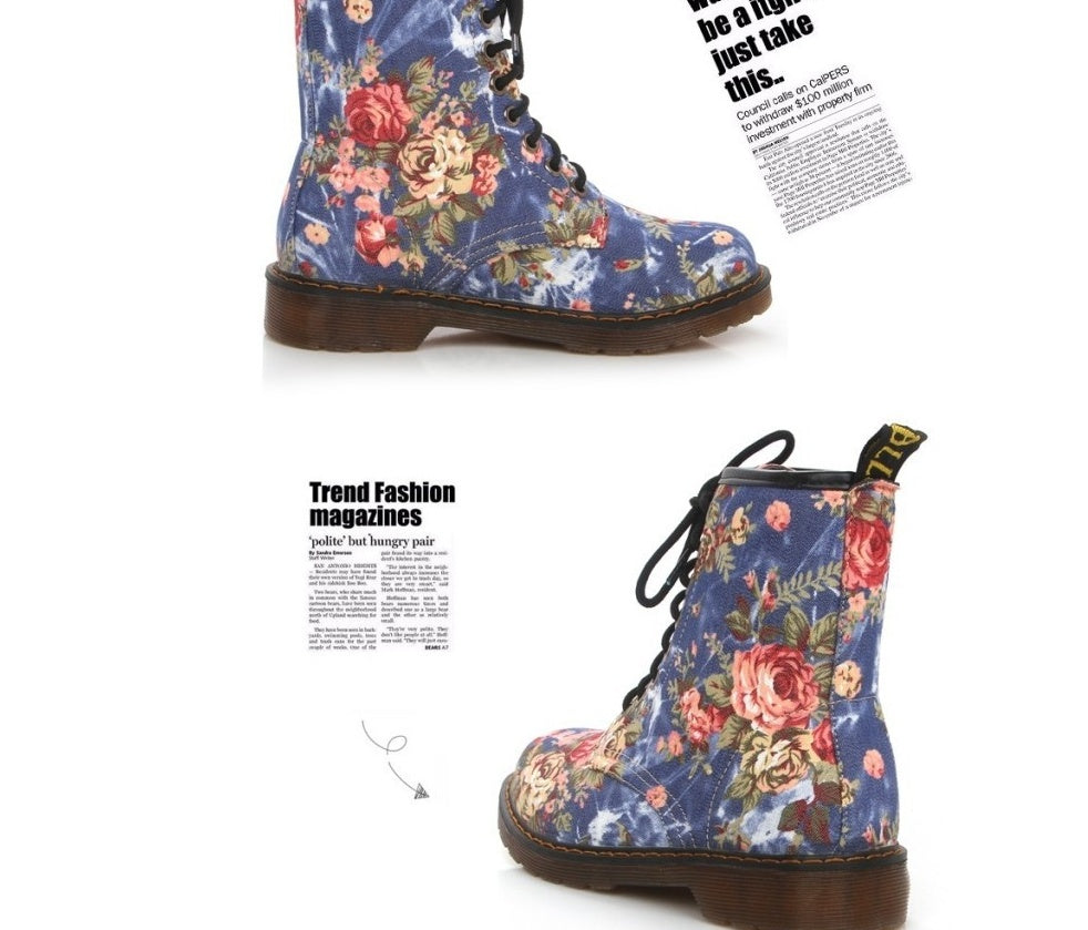 New western cowboy style Europe and America handsome retro small floral flat with boots high help Martin boots Best YouTube Store