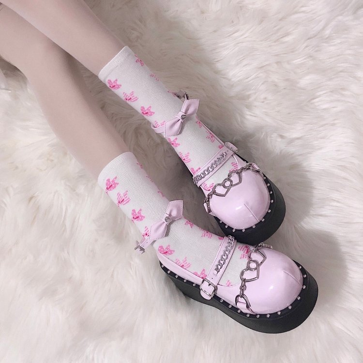 Women's Heightened Thick Bottom Chain Retro British Style Leather Shoes LadyShow.Store