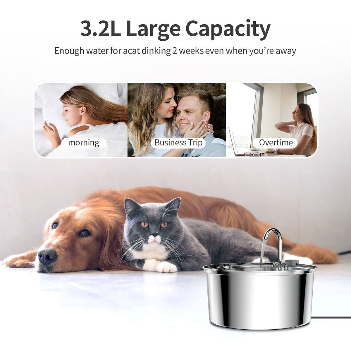 Stainless Steel Water Dispenser Automatic Fountain Pets Fashion