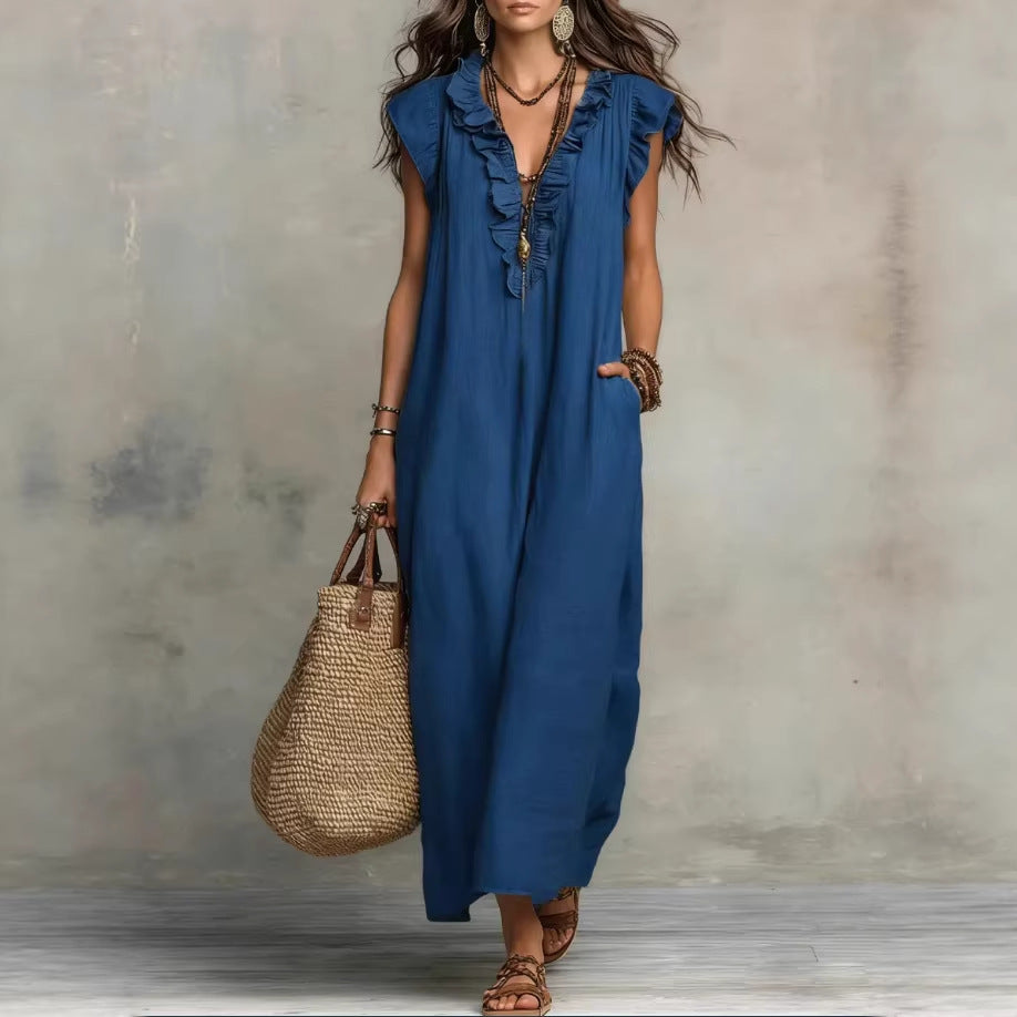 Women's Spring Summer Pocket Ruffle Elegant Dress LadyShow.Store