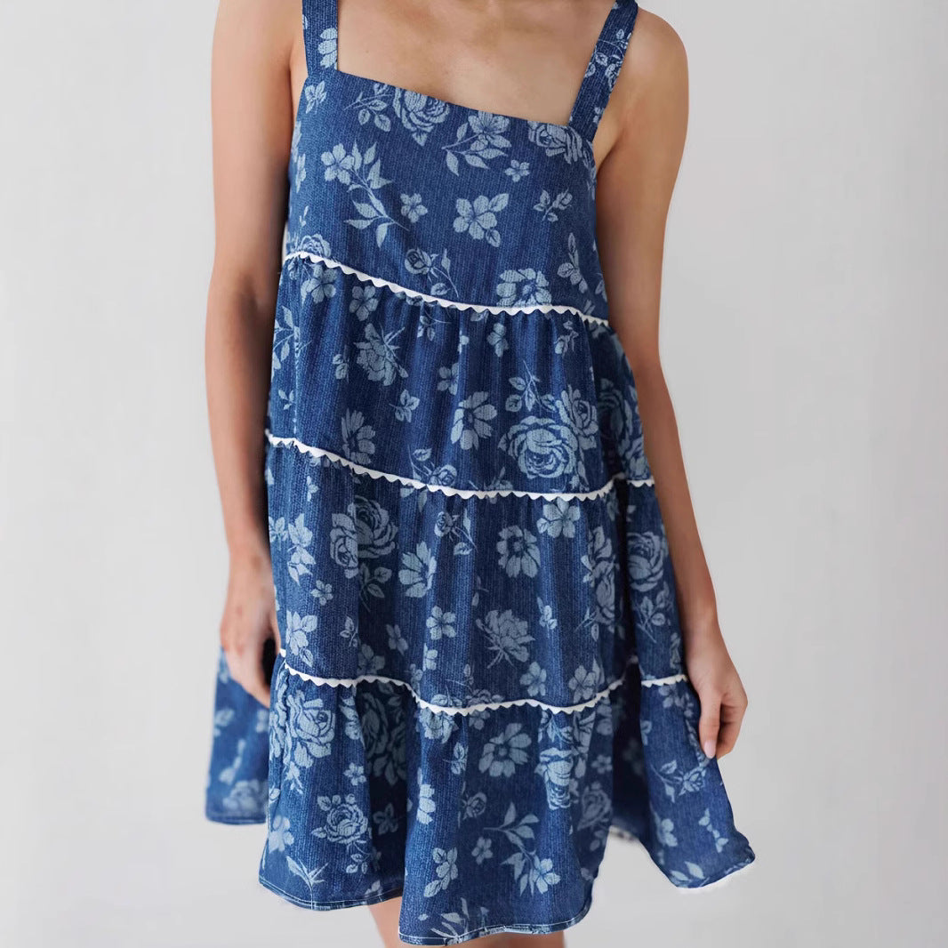 Sling Pleated Backless Denim Dress Women NorixaFashion.com