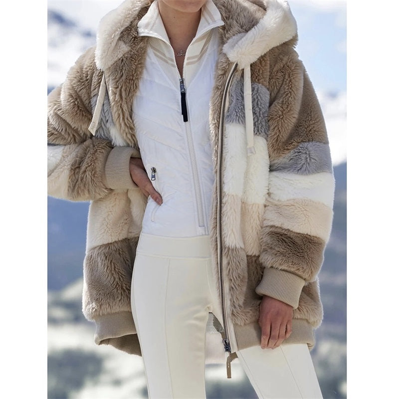 Multicolor patchwork hooded short fashion jacket LadyShow.Store