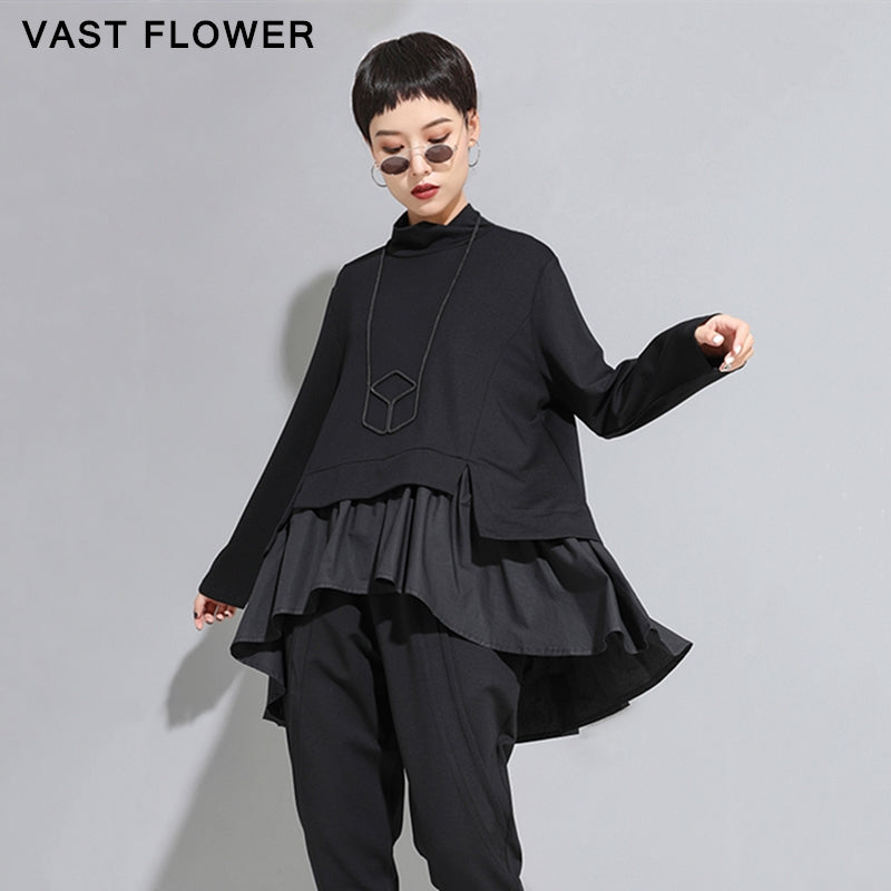Women's Asymmetrical Ruffle Long Sleeve T-Shirt 2022 Pi-Mart