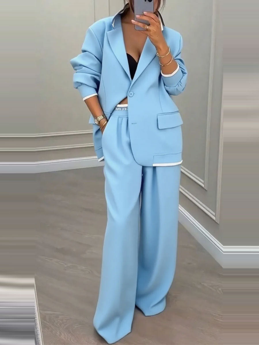 European And American Cross-Border 2026 Autumn And Winter New Women's Clothing Amazon Style Long-Sleeve Jacket Casual Wide-Leg Pants Suit Set NorixaFashion.com