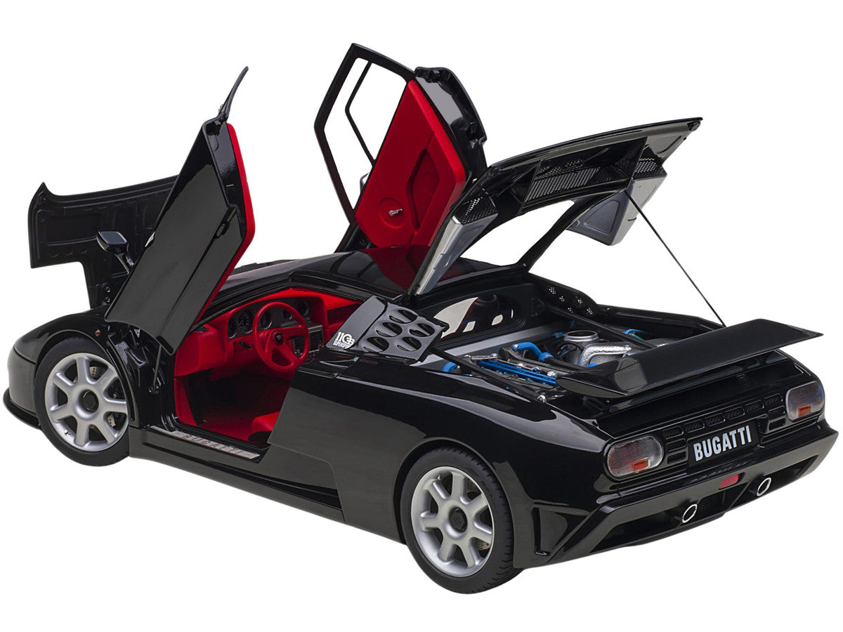 Bugatti EB110 SS Super Sport Nero Vernice Black with Red Interior and Silver Wheels 1/18 Model Car by Autoart LuxuryLifeWay Online Store