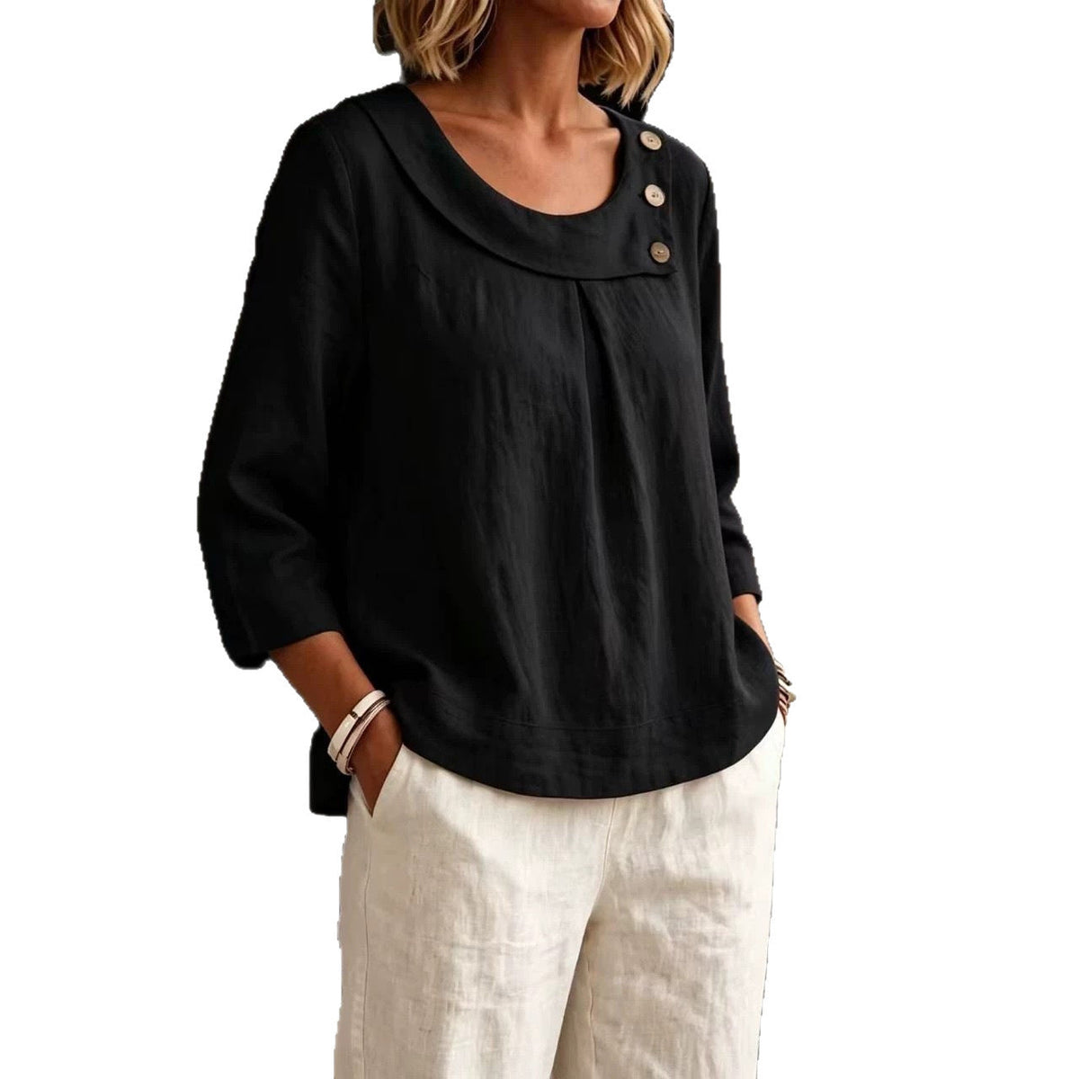Casual Round-neck Shirt, Loose-fitting Top For Women NorixaFashion.com