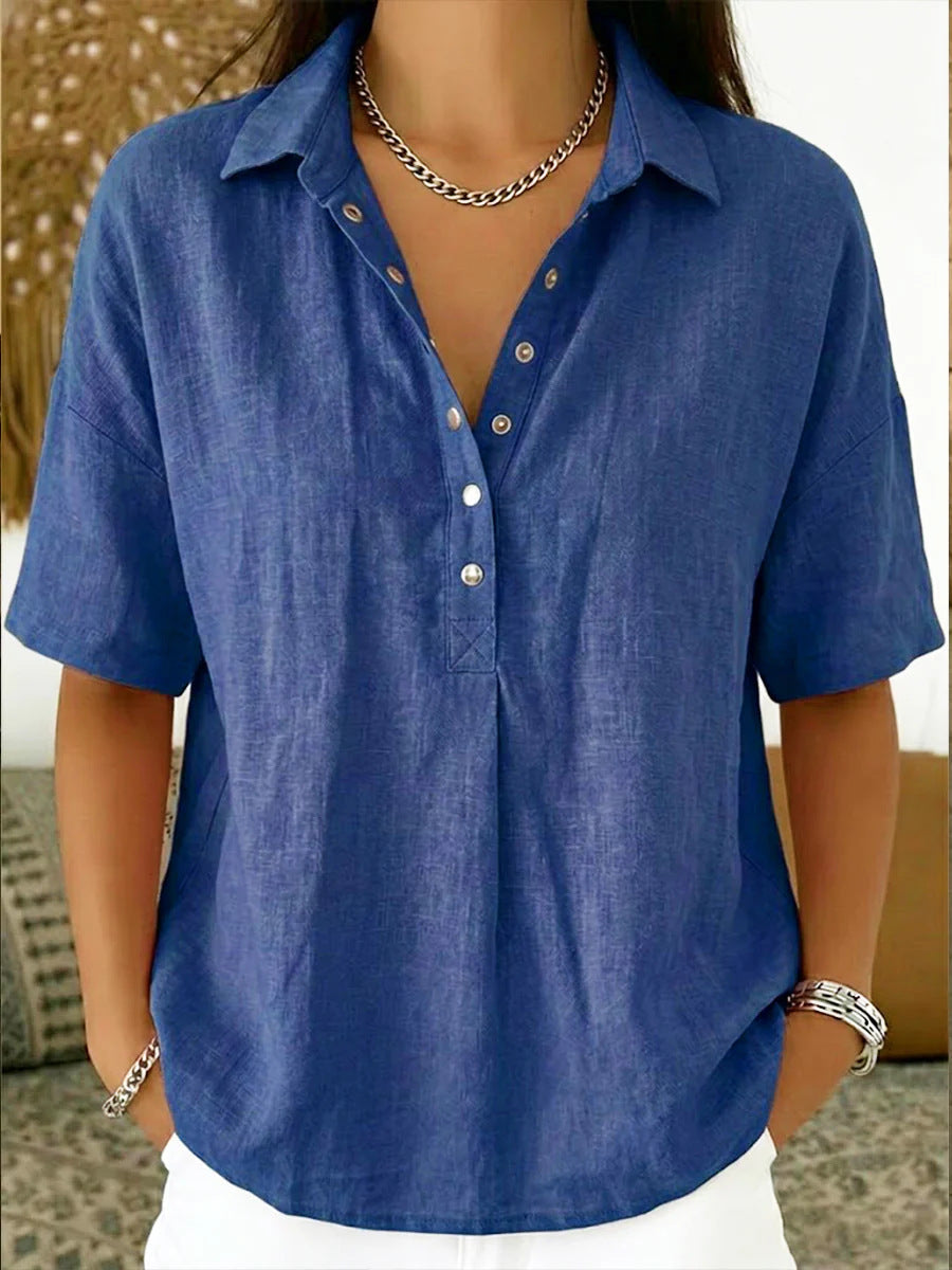 Summer Short-sleeved Shirt Button Pullover Top Fashion Casual Women's Clothing NorixaFashion.com