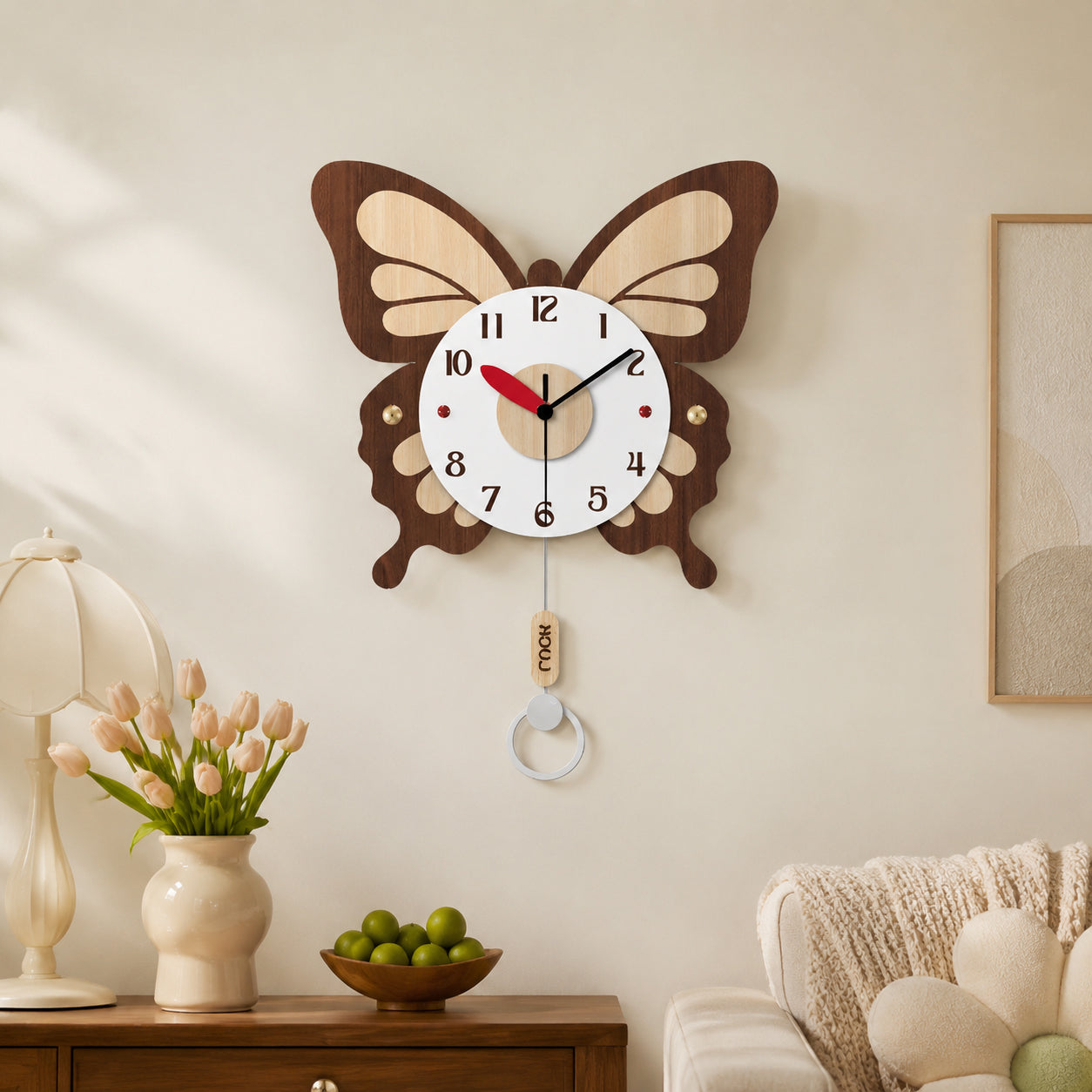 Large Butterfly Shaped Wall Timepiece Farmhouse Wood Decor Kitchen Entryway PearlNestDecor.com