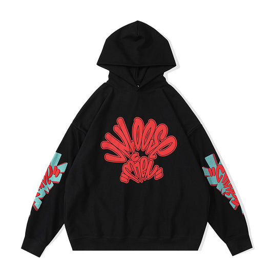 Men's American High Street Alphabet Print Hooded Sweatshirt