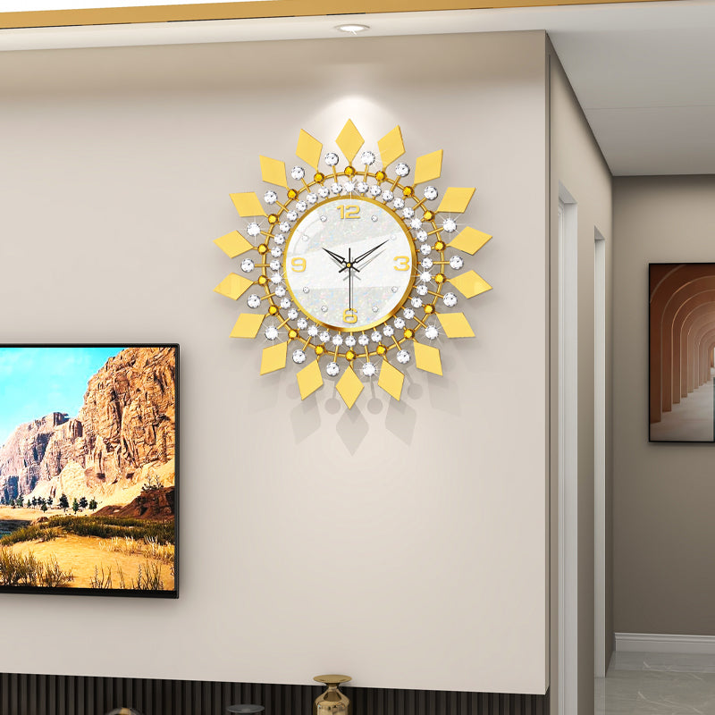 Luxury Gold Crystal Sunburst Wall Clock Modern Living Room Decor PearlNestDecor.com