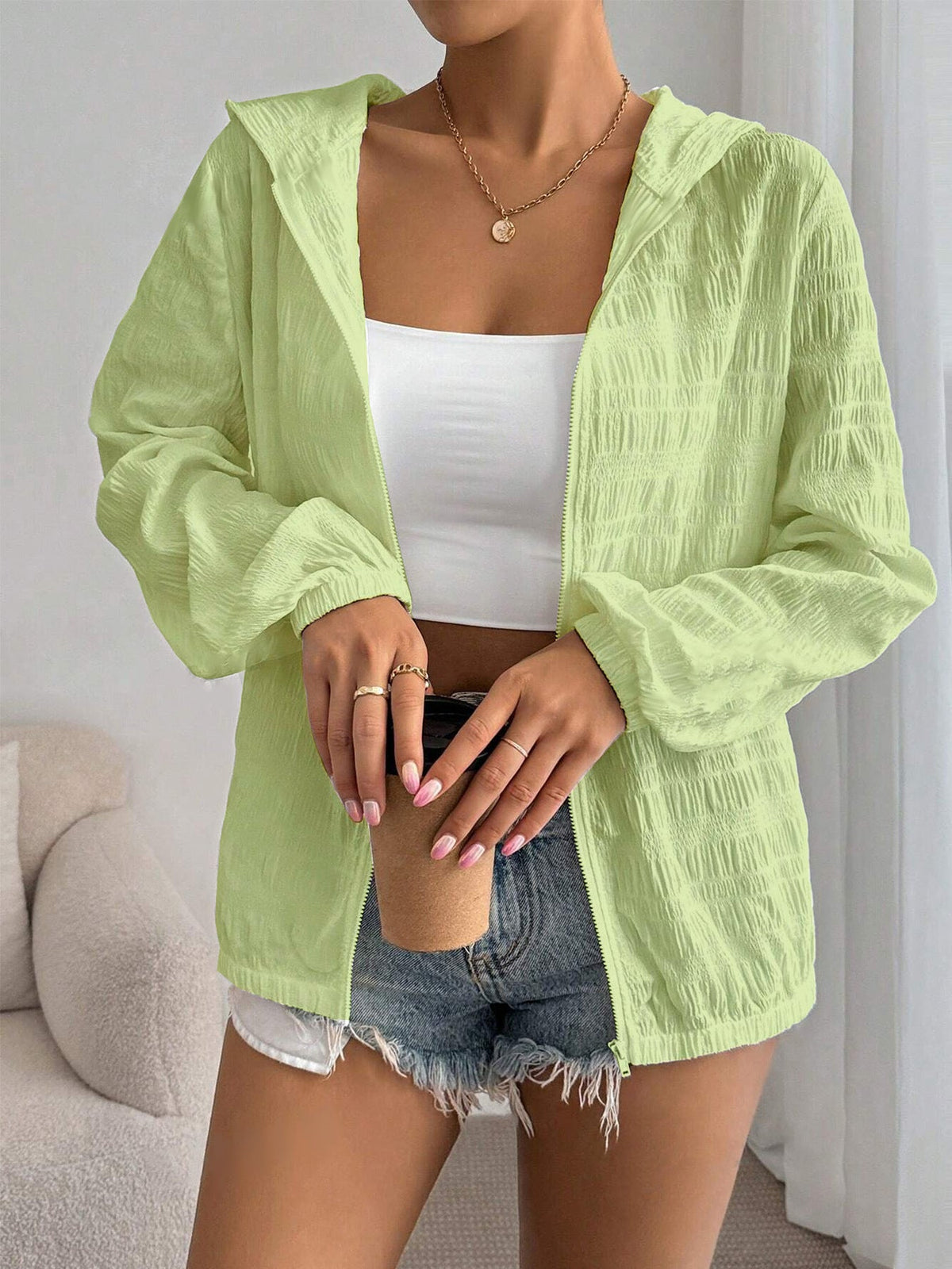 Solid Color Casual Zipper Long Sleeve NorixaFashion.com