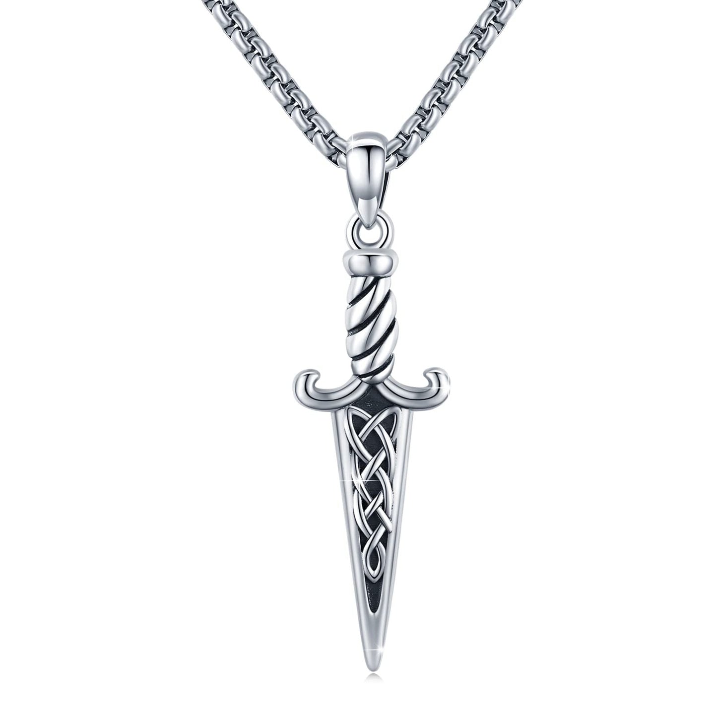Silver Celtic-style Double-Edged Dagger Retro Pendant Necklace Irish Jewelry Gift LadyShow.Store