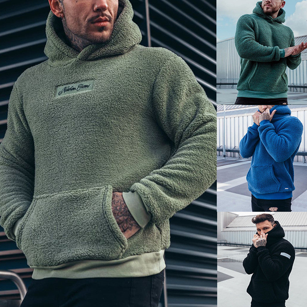 Men's Plush Hoodies Sweatshirt With Big Pocket Fashion Long-sleeved Pullover Hooded Top Solid Clothing LadyShow.Store