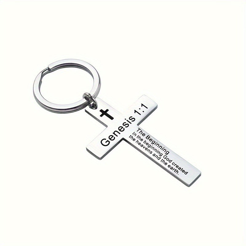 Personality Trend Stainless Steel Faith Cross Scripture Lettering Metal Keychains LadyShow.Store