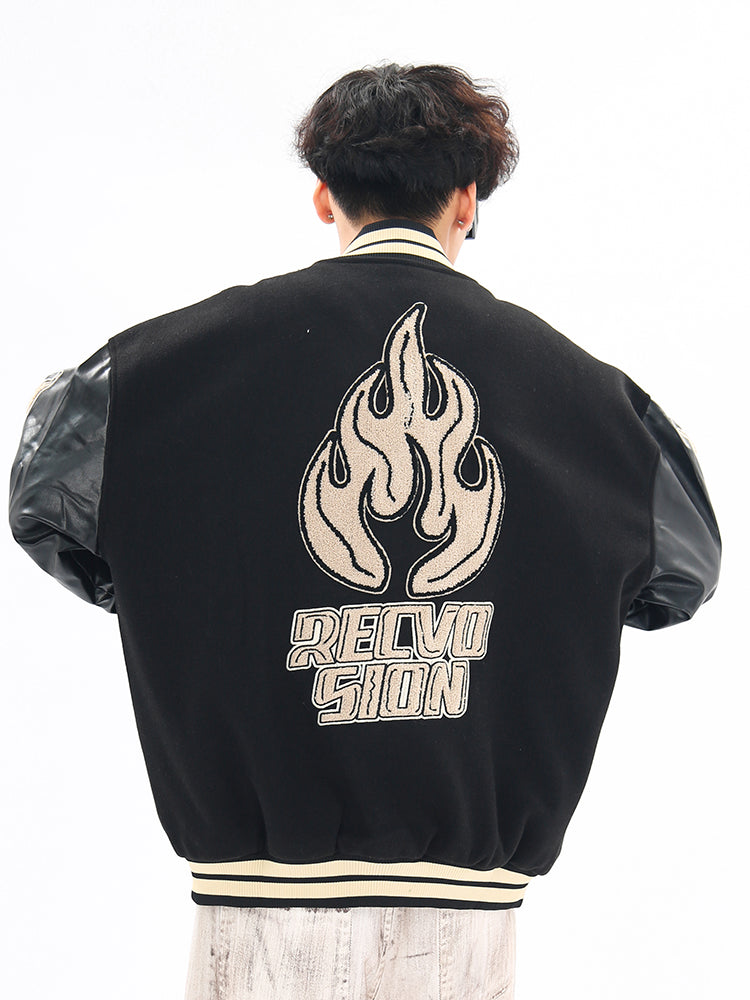 Vintage Flame Embroidered Jacket Jacket Baseball Uniform Best YouTube Store