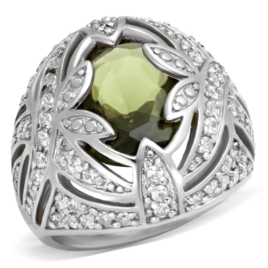 71001 - Rhodium Brass Ring with AAA Grade CZ  in Olivine color LuxuryLifeWay Online Store