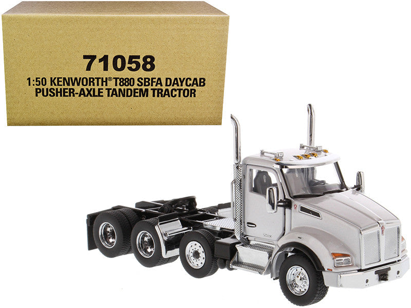 Kenworth T880 SBFA Day Cab Pusher-Axle Tandem Truck Tractor White Metallic 1/50 Diecast Model by Diecast Masters LuxuryLifeWay Online Store