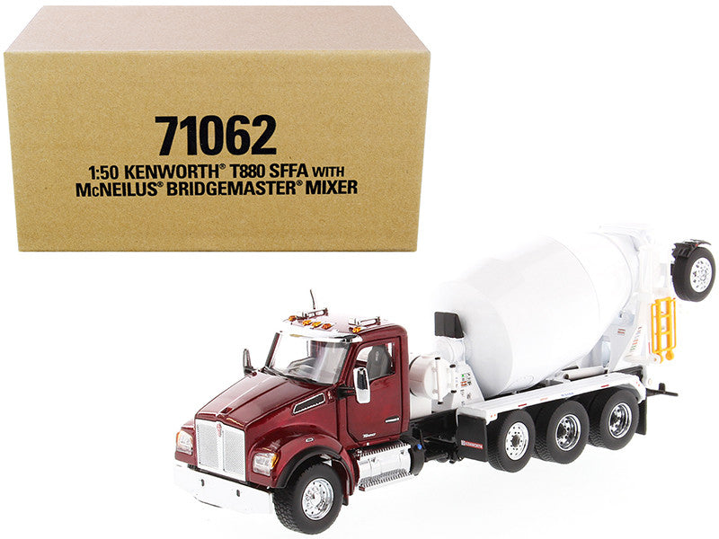 Kenworth T880 SFFA with McNeilus Bridgemaster Mixer Truck Radiant Red and White 1/50 Diecast Model by Diecast Masters LuxuryLifeWay Online Store